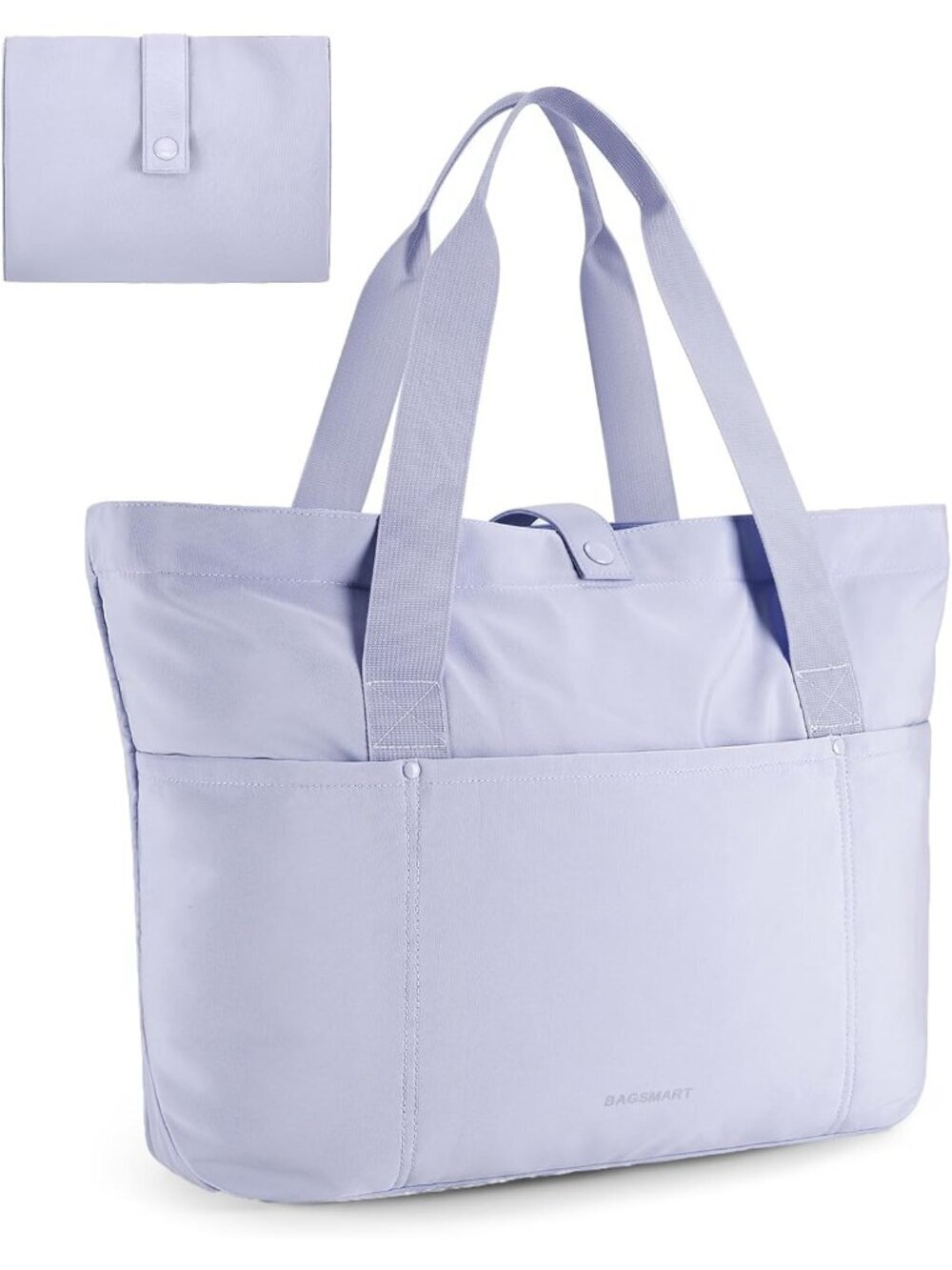 Women Haze Blue Large Foldable Tote Bag Zipper Travel Work Shoulder Bag